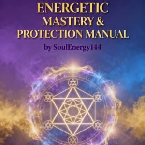 The Energetic Mastery and Protection Manual ebook cover featuring golden Metatrons Cube sacred geometry with glowing violet and gold energy field on a deep purple cosmic background by SoulEnergy144
