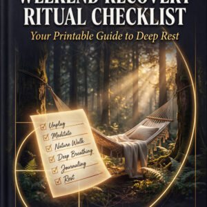 Front cover of the Weekend Recovery Ritual Checklist by SoulEnergy144 featuring a hammock in a sunlit forest with a recovery checklist and sacred geometry