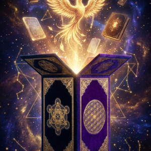 The SoulEnergy144 Mega Bundle — The Energy Reset System The SoulEnergy144 Mega Bundle — The Energy Reset System: a luxury boxed set bursting open with a golden phoenix and glowing ebooks on a deep navy and purple cosmic void with gold sacred geometry