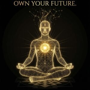 Leverage A.I.: Recover Your Energy. Own Your Future. Leverage A.I. front cover β a luminous gold wireframe figure in lotus meditation with a heart light-orb on pure black, SoulEnergy144