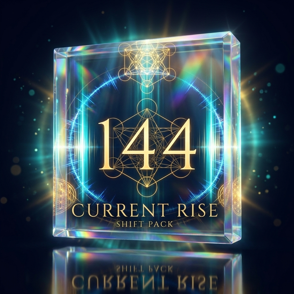 144 Shift Pack — Current Rise 144 Shift Pack Current Rise — holographic crystal 3D product mockup with teal and gold glow by SoulEnergy144