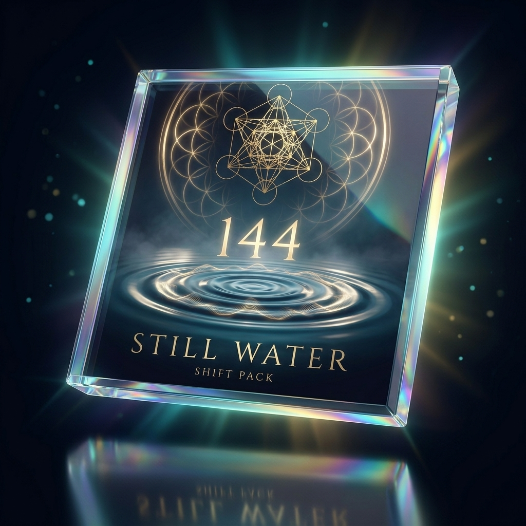 144 Shift Pack — Still Water 144 Shift Pack Still Water — holographic crystal 3D product mockup with moonlit water ripples by SoulEnergy144