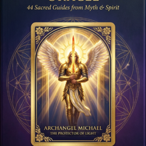 The Celestial Beings Oracle — 44-Card Digital Deck + Companion Guidebook The Celestial Beings Oracle by SoulEnergy144 — front cover featuring Archangel Michael, radiant angel with golden wings, celestial armor and a flaming sword of light, on a deep navy and gold sacred-geometry background