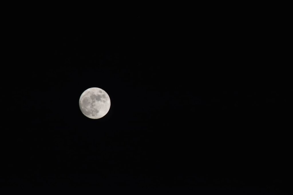 Bright full moon in a dark night sky, illustrating a moon phase calendar for sleep and ritual practice