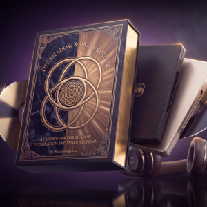 The Shadow & Light System — Practitioner Edition The Shadow and Light System by SoulEnergy144 — luxury audio boxed set with engraved gold title on deep dark background, vesica piscis sigil, companion cases, discs and headphones